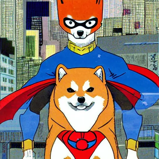 Image similar to superhero shiba inu, 9 0 s anime style by akira kito, by naoya hatakeyama