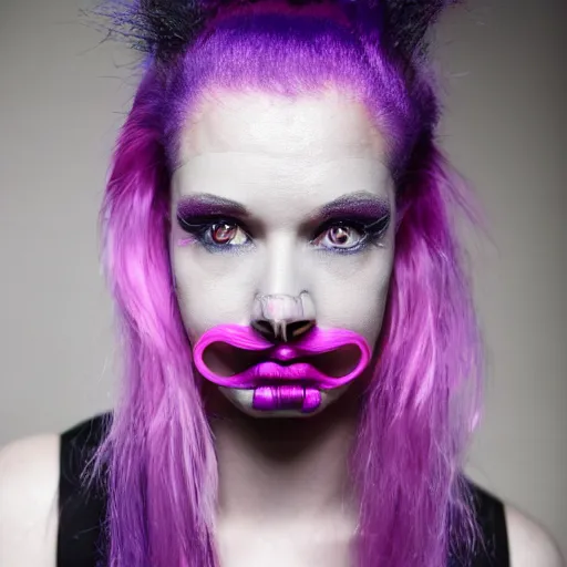 Prompt: a portrait of star st. germain with pink hair, purple eyebrows, and a septum ring, editorial fashion photography