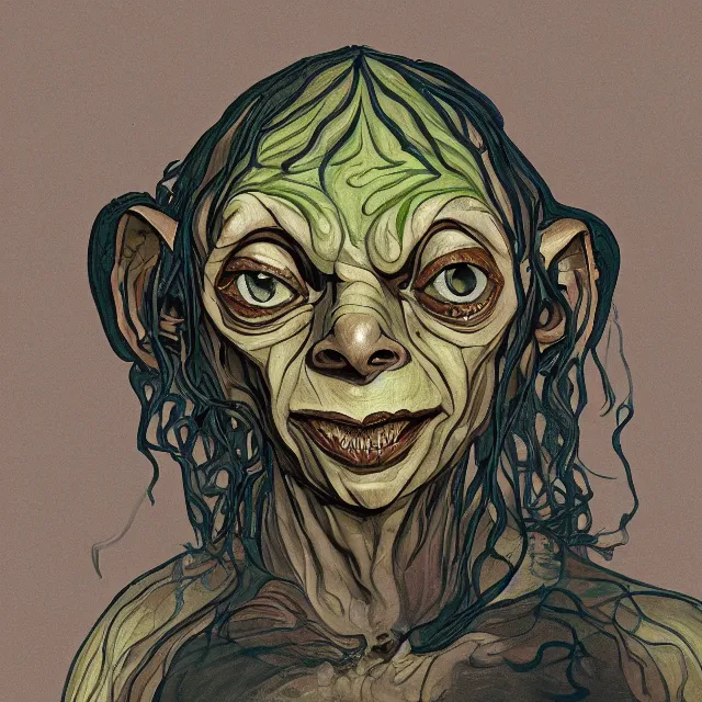 Prompt: a painting of gollum, art nouveau, detailed 8 k, digital art