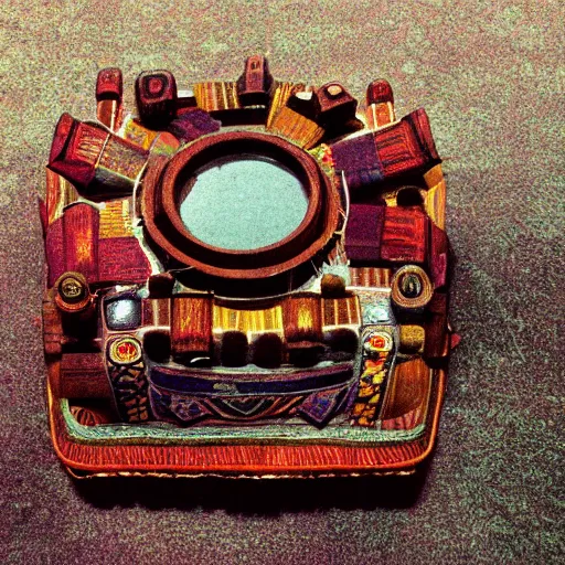 Prompt: a isometric view of an ethnographic object on display, poetical, dream, unconscious, alternative world, kodak gold photography