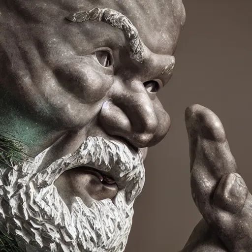 Image similar to magnificent sculpture of famous karelian bald gnome, well lighted, high detail photo