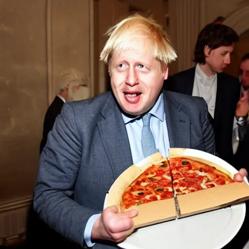 Prompt: Boris Johnson eating a pizza