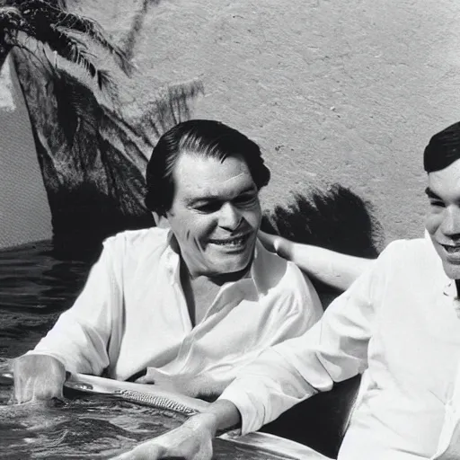 Image similar to black and white photo tom jobim in a pool with vinicius de moraes