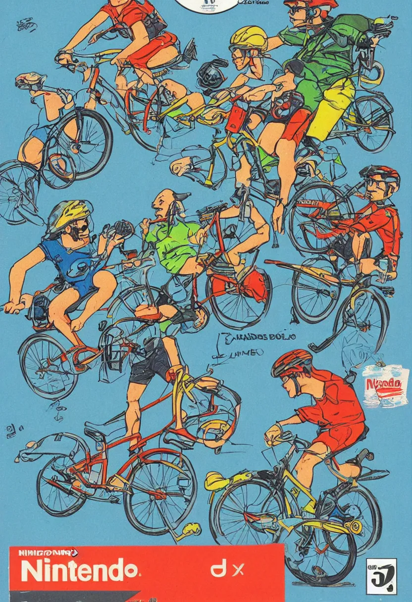 Prompt: Nintendo NES box art for a game about riding bicycles