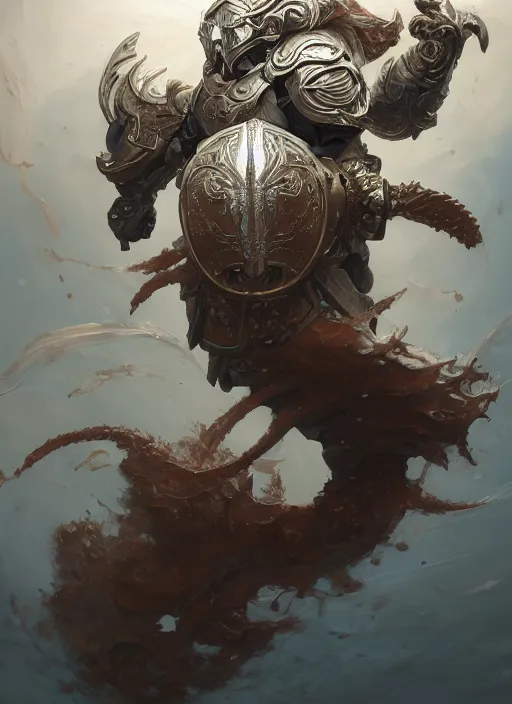 Image similar to subsurface scattering, white, koi, paladin with filigree spartan helmet, by jesper ejsing, justin gerard, tomasz alen kopera, cgsociety and fenghua zhong, highly detailed, rim light, cinematic lighting, illustration, art, octane render, very coherent, cinematic, hyper realism, high detail, octane render, 8 k