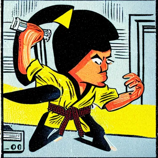 Image similar to 90s retro illustration of a ninja smashing up a mixing console in a studio