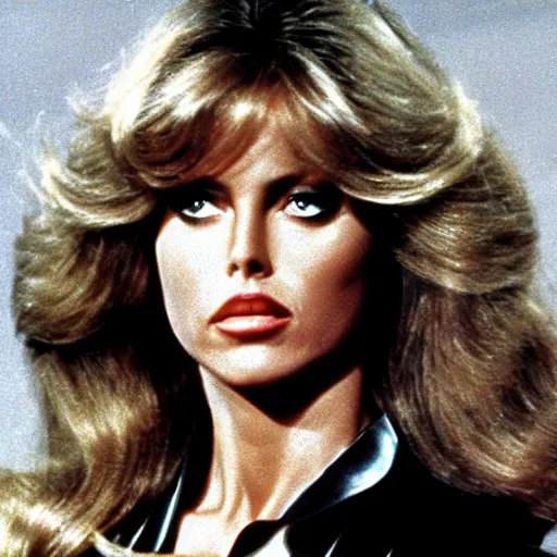 Image similar to farrah fawcett as black widow in the avengers ( 1 9 7 8 ), detailed face