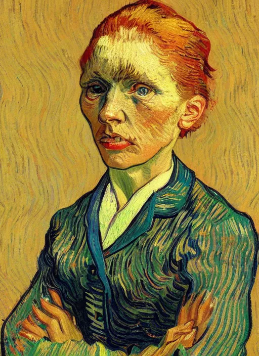 Image similar to !! portrait of the beautiful artist's muse!! by van gogh, detailed face, symmetrical painting, beautiful expressionist oil painting masterpiece, 8 k resolution, smooth, sharp focus, pastel color palette, trending on artstation