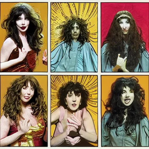 Image similar to kate bush running up that hill and making a deal with god in various styles