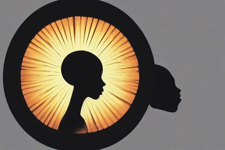 Image similar to a silhouette of a woman with a sun halo on her head, an album cover by carrie mae weems, trending on pinterest, afrofuturism, chiaroscuro, studio lighting, dramatic lighting