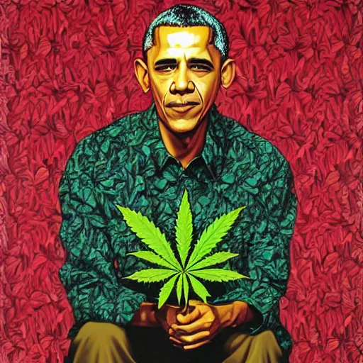 Prompt: obama and marijuana by kehinde wiley