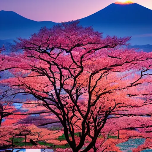 Prompt: beautiful japanese landscape during magic hour