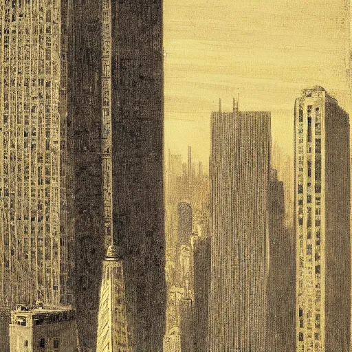 Prompt: A beautiful computer art of a cityscape with soaring skyscrapers, advanced technology, and a mysterious, ethereal figure in the foreground. Ancient Egyptian by James Abbott McNeill Whistler bleak