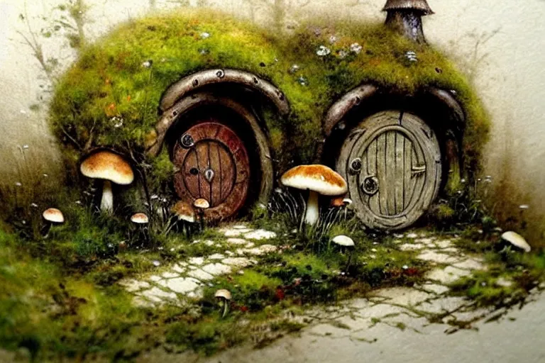 Image similar to (((((1950s flower moss and mushroom covered hobbit house . muted colors.))))) by Jean-Baptiste Monge !!!!!!!!!!!!!!!!!!!!!!!!!!!