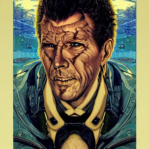 Prompt: portrait of crazy rick deckard, symmetrical, by yoichi hatakenaka, masamune shirow, josan gonzales and dan mumford, ayami kojima, takato yamamoto, barclay shaw, karol bak, yukito kishiro