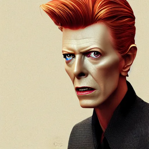 Image similar to a portrait of david bowie as a pixar character, beautiful, elegant, extremely detailed digital art, trending on artstation hyper realistic matte painting, by wlop, artgerm