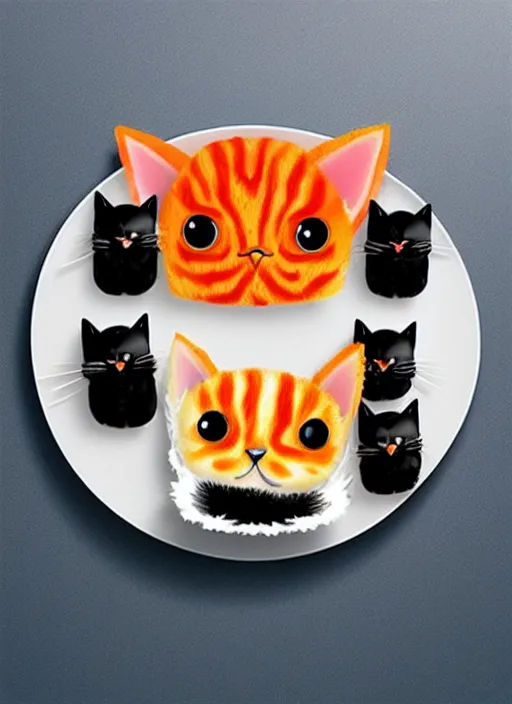 Image similar to clear photorealistic picture of adorable cats made out of sushi