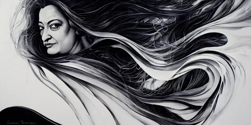 Image similar to a beautiful painting of zaha hadid by aaron horkey, trending on artstation