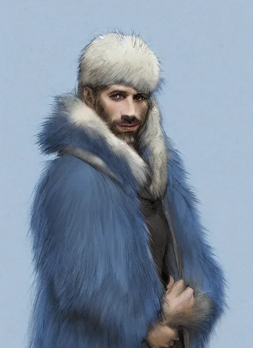 Prompt: portrait of a blue-skinned man wearing a medieval fur coat, illustration, fantasy, by Bowater, Charlie, trending on ArtStation, masterpiece