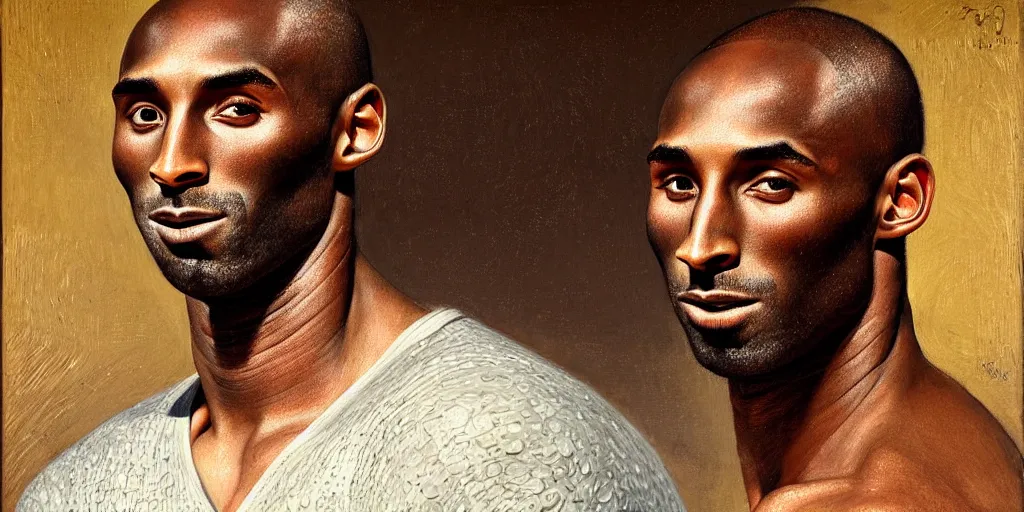 Prompt: portrait of kobe bryant with detailed, textured skin and piercing eyes, by nikolay makovsky