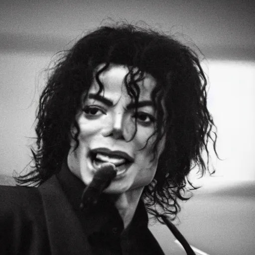 Image similar to cinematic still of Michael Jackson preaching at a Baptist Church in Rural Tennessee, close up, shallow depth of field, cinematic