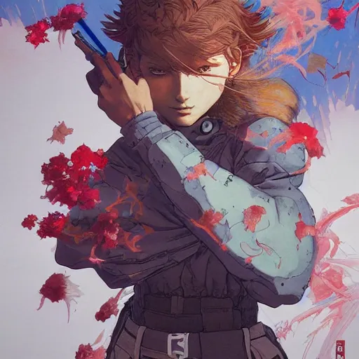 Image similar to prompt : fighter portrait soft light painted by james jean and katsuhiro otomo and erik jones, inspired by evangeleon anime, smooth face feature, intricate oil painting, high detail illustration, sharp high detail, manga and anime 1 9 9 0