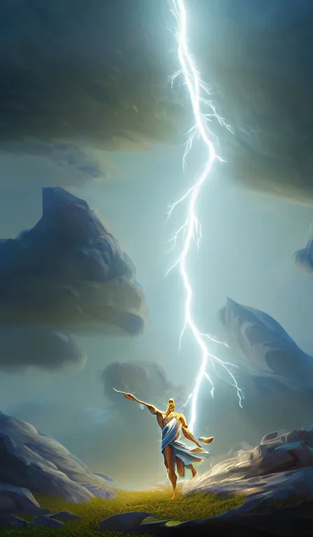 Prompt: the god zeus, lightning, close up, sharp focus, digital art, concept art, dynamic lighting, character design by anna dittman, environment by jessica rossier