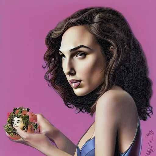 Prompt: illustration of the beauty gal gadot, done by mark ryden