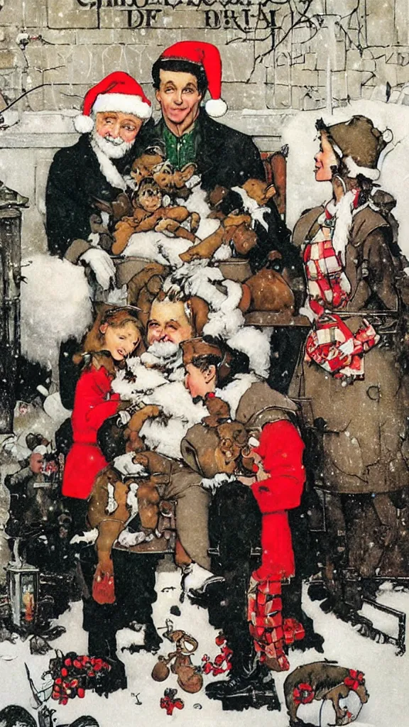 Prompt: christmas card by Banksy and Norman Rockwell