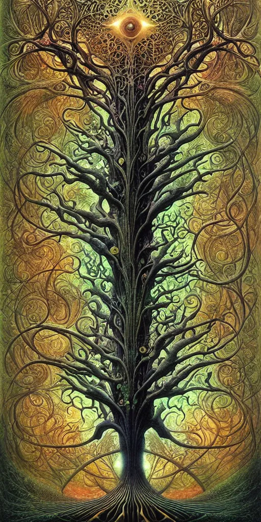 Image similar to tree of life by roger dean and andrew ferez, art forms of nature by ernst haeckel, divine chaos engine, symbolist, visionary, art nouveau, botanical fractal structures, organic, detailed, realistic, surreality