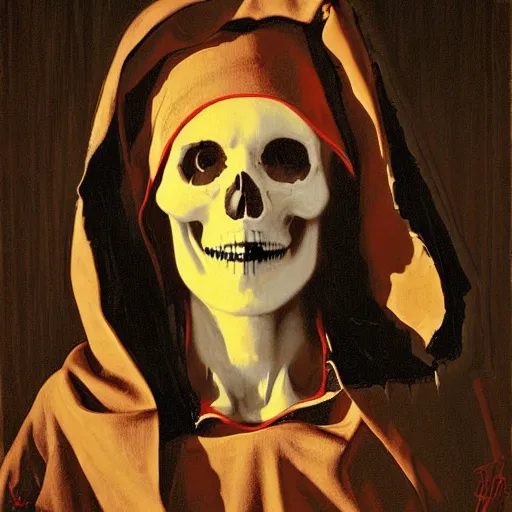 Image similar to painting of the virgin mary skull face by greg rutkowski and andy warhol and jc leyendecker