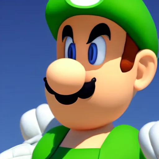 Image similar to realistic render of luigi from super mario smiling