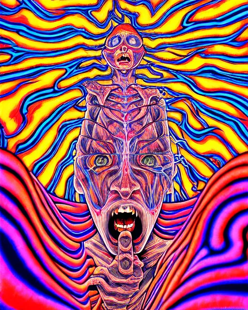 Image similar to human spirit breaking away from the body, conjuring psychedelic background, part by shintaro kago, part by alex gray, ross tran, james jean, ultra realistic, highly detailed, 8 k, trending on artstation, symmetry