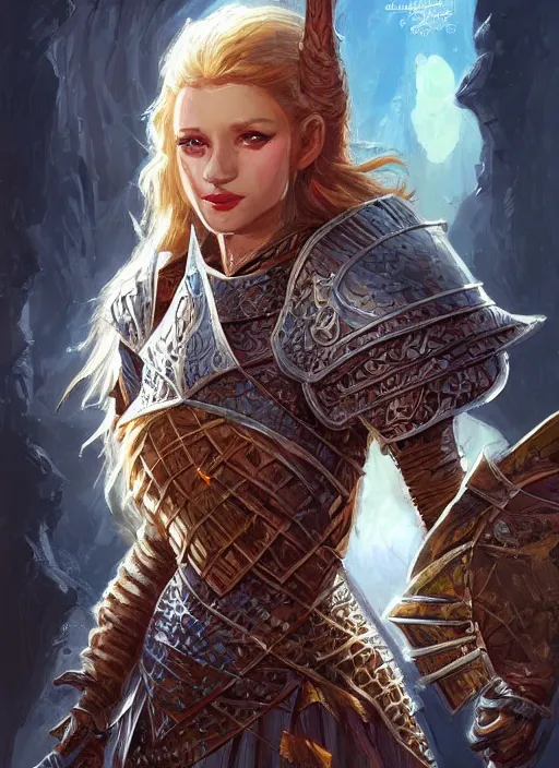 Image similar to female knight, ultra detailed fantasy, dndbeyond, bright, colourful, realistic, dnd character portrait, full body, pathfinder, pinterest, art by ralph horsley, dnd, rpg, lotr game design fanart by concept art, behance hd, artstation, deviantart, hdr render in unreal engine 5