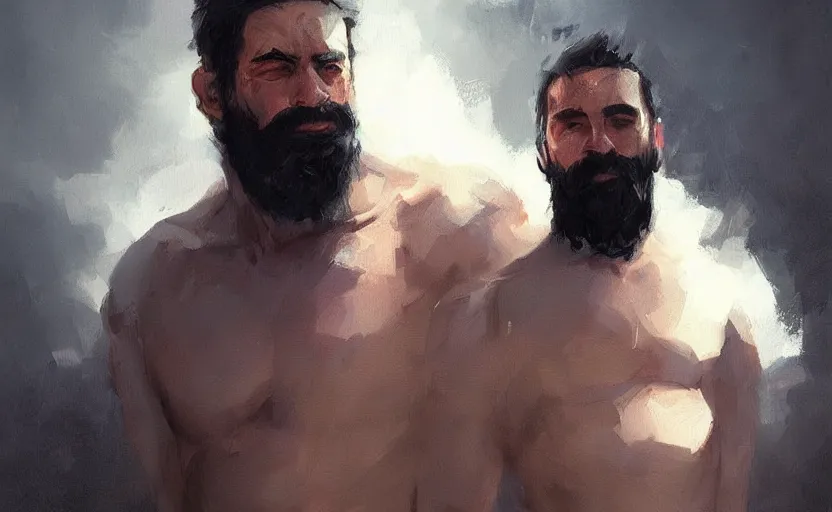 Prompt: a painting of the all father trending on artstation in the style of greg rutkowski, beautiful, male, sensual, natural skin, black beard