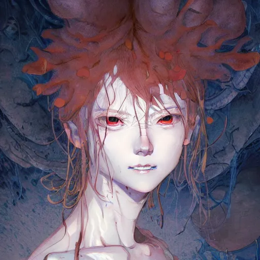 Image similar to prompt : dungeon character portrait soft light painted by james jean and katsuhiro otomo and erik jones, inspired by evangeleon anime, smooth face feature, intricate oil painting, high detail illustration, sharp high detail, manga and anime 1 9 9 9