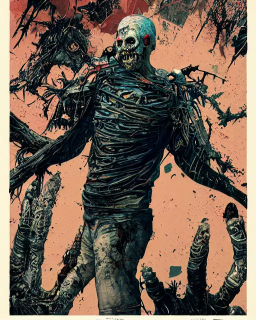 Prompt: trent reznor as a decaying zombie, grotesque, horror, high details, bright colors, striking, intricate details, by vincent di fate, artgerm julie bell beeple, 1 9 8 0 s, inking, vintage 8 0 s print, screen print