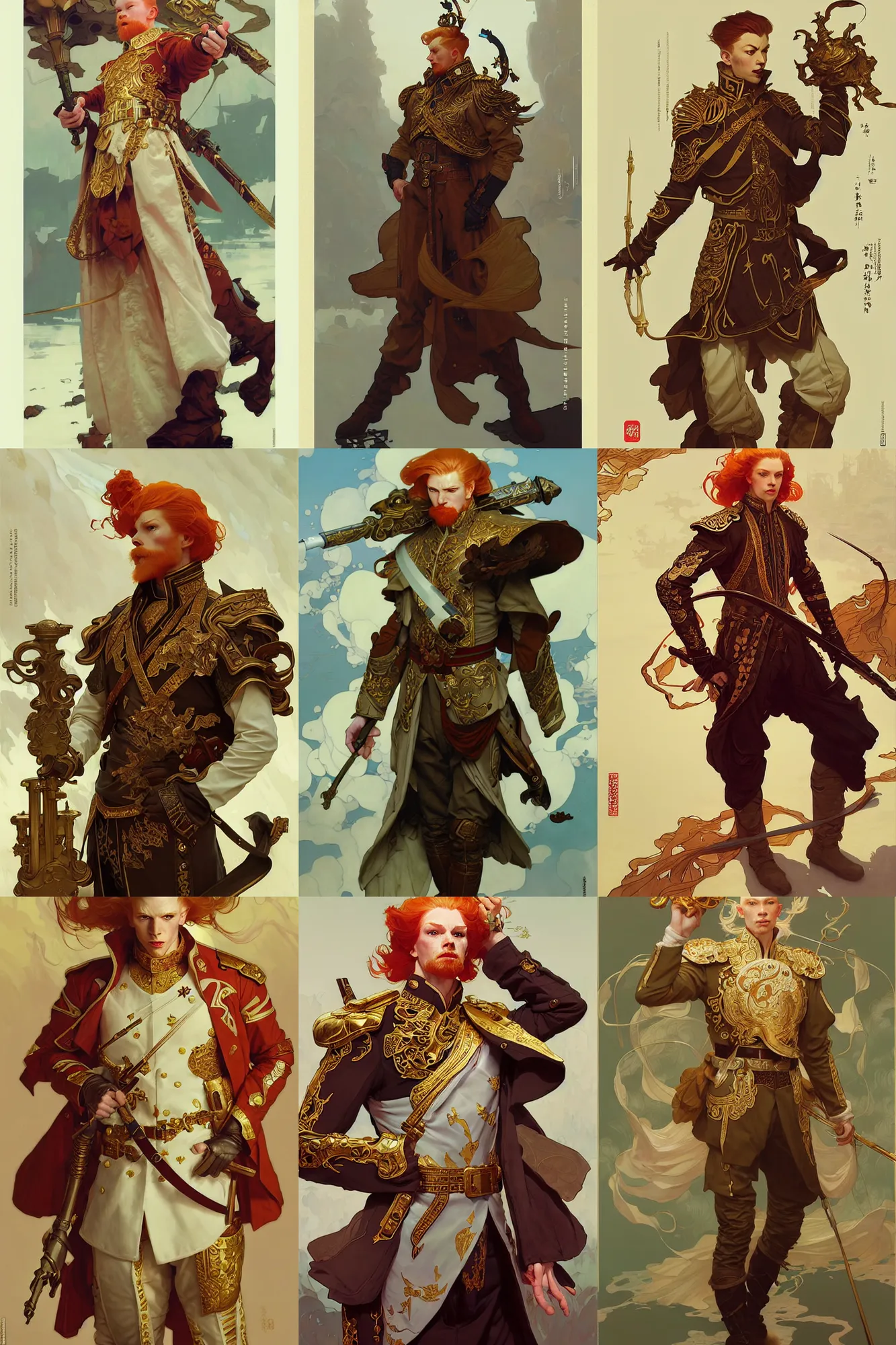 Prompt: young ginger male general, white russian clothes, fantasy, smooth, art by joseph leyendecker, peter mohrbacher, ruan jia, marc simonetti, ayami kojima, cedric peyravernay, alphonse mucha, victo ngai