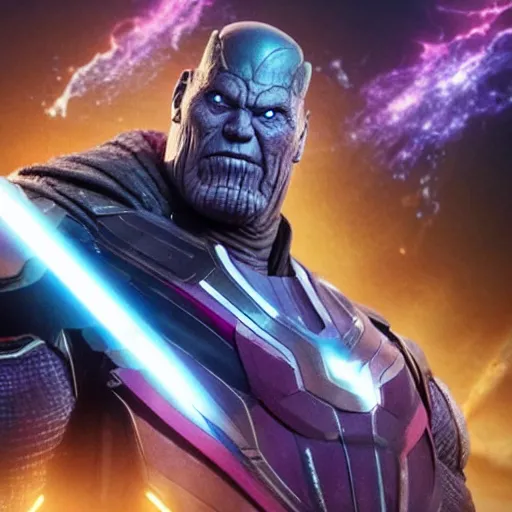 Image similar to darkness from genshin impact as Thanos in avengers infinity war