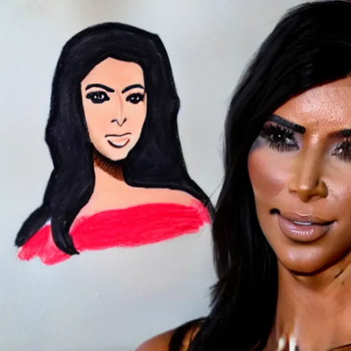 Image similar to Kim Kardashian, poorly drawn in wax crayon by a five-year old