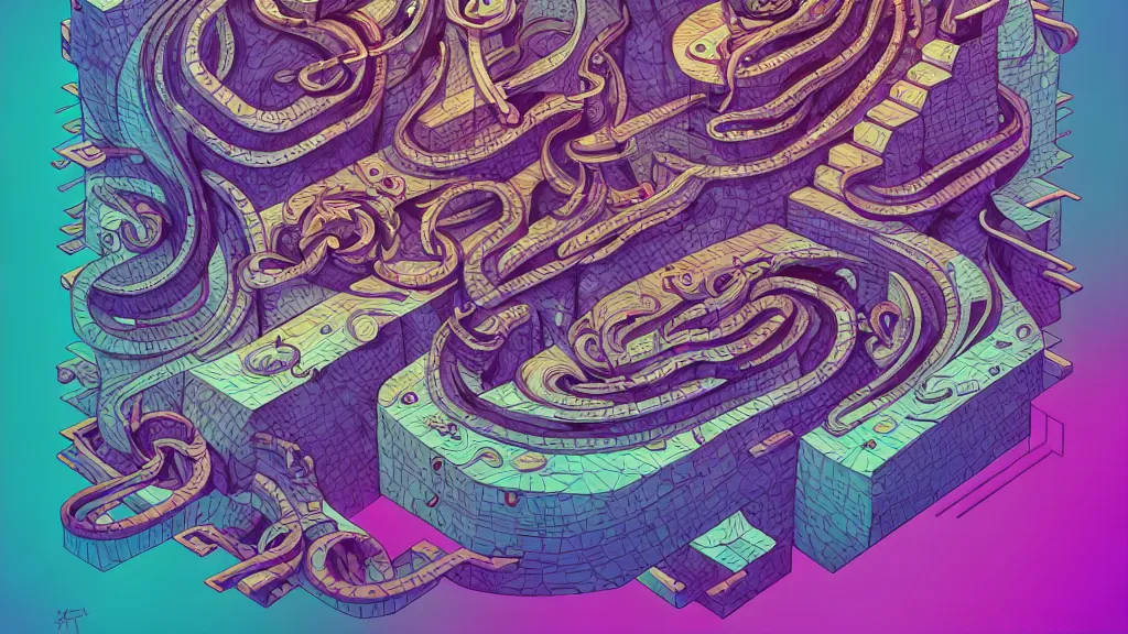 Image similar to twisted turn of fate abstraction, centered award winning ink pen illustration, isometric abstract illustration by dan mumford, edited by craola, technical drawing by beeple and tooth wu, tiny details by artgerm and watercolor girl, symmetrically isometrically centered