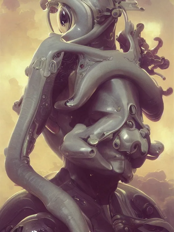 Image similar to Full shot of a 1970s squid monster astronaut defined facial features, symmetrical facial features. By Ruan Jia and Artgerm and Range Murata and WLOP and Ross Tran and William-Adolphe Bouguereau. Key Art. Fantasy Illustration. award winning, Artstation, intricate details, realistic, Hyperdetailed, 8k resolution.