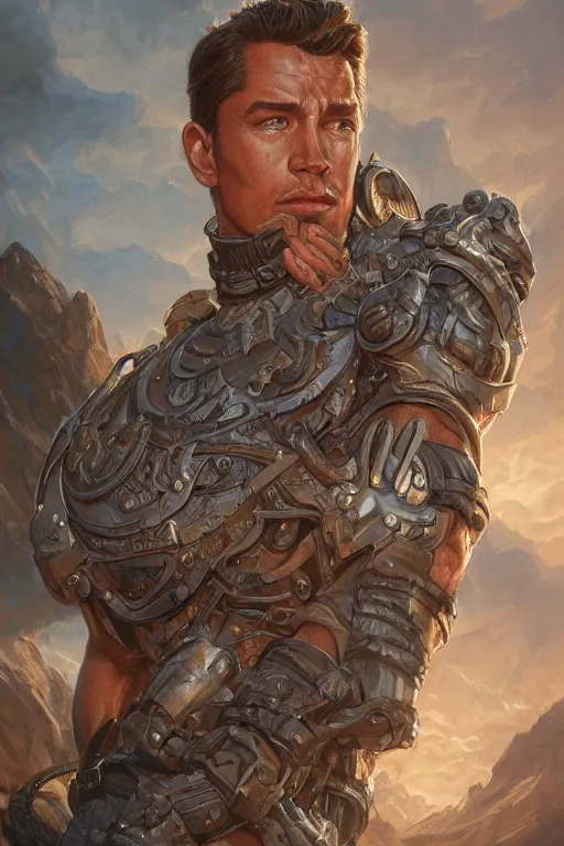 Image similar to muscled ruggedly handsome hero, intricate, elegant, highly detailed, centered, digital painting, artstation, concept art, smooth, sharp focus, illustration, art by artgerm and donato giancola and Joseph Christian Leyendecker, Ross Tran, WLOP