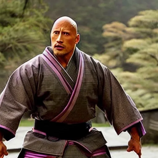 Image similar to Dwayne Johnson as Edo samurai , wearing kimono