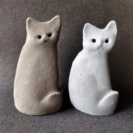 Prompt: medium - shot light grey clay cat, rough, handmade, fingerprints,