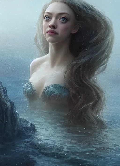 Image similar to princess amanda seyfried as ariel, hyper realistic face, beautiful eyes, fantasy art, in the style of greg rutkowski, intricate, hyper detailed, smooth