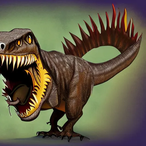 Prompt: a detailed digital art painting of a trex dinosaur fighter jet chimera sharp teeth