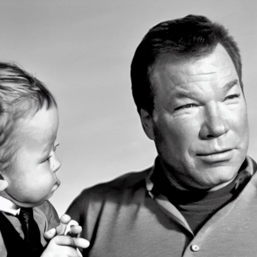 Prompt: william shatner arguing with baby