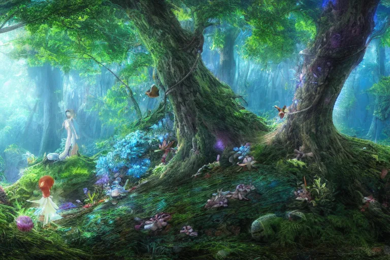 Prompt: fairy kingdom forest, miyazaki, nausicaa, high quality, high resolution, 4 k