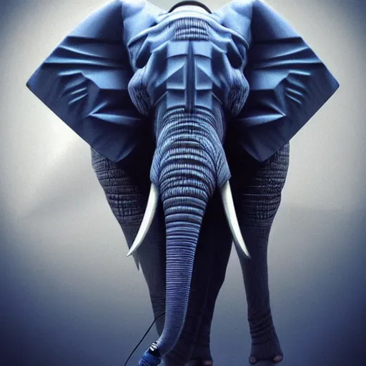 Image similar to hyper realistic cybertronic elephant. high details of body and face. complex realistic mechanical body. blue led. cyberpunk style, natural realistic render, trending on art station, 8 k render alan lee, by artgerm.